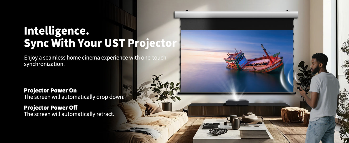 WUPRO Cinema FlowArc Luxury CBSP Smart ALR CLR Motorised Drop Down Projector Screen Intelligent Synchronisation