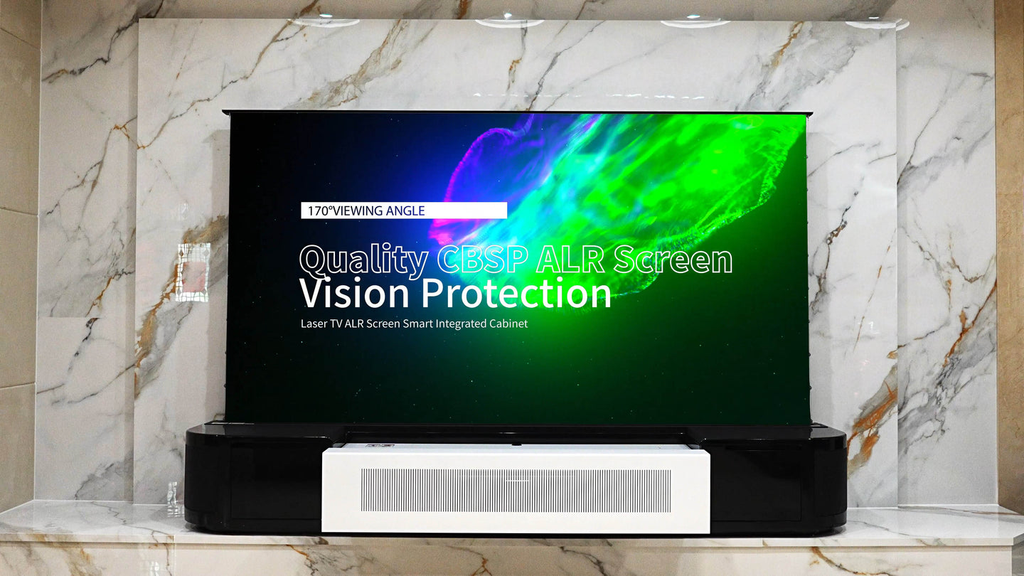 WUPRO Cinema Eterna Series – Premium Solid Wood Smart Laser TV Cabinet with UST Floor-Rising Screen | Real Product Photos2