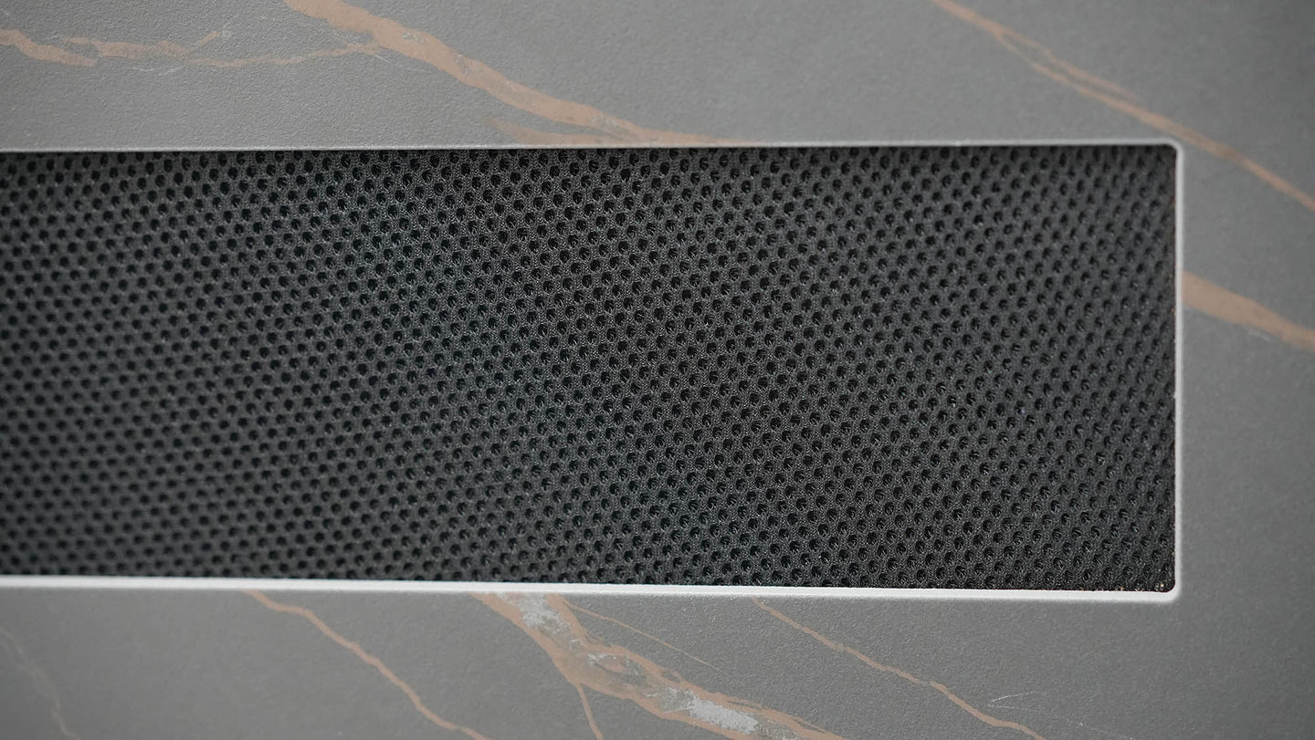 WUPRO Cinema Rock Panel Customisable Laser TV Cabinet for UST Projector Black and Gold Details Actual Photo2