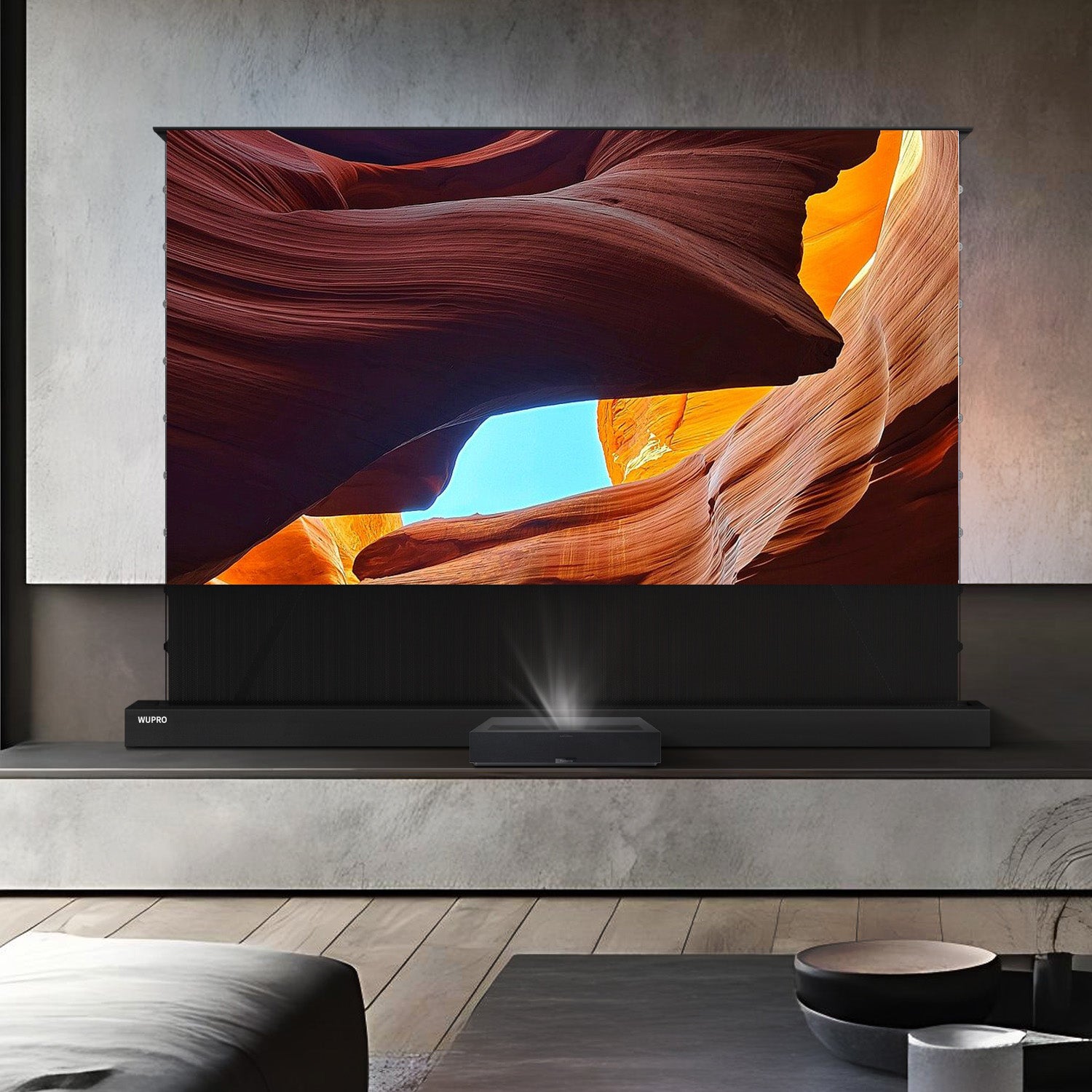 WUPRO Cinema LeApex CBSP Ultra Contrast Black Lenticular alr clr Motorized floor rising Screen