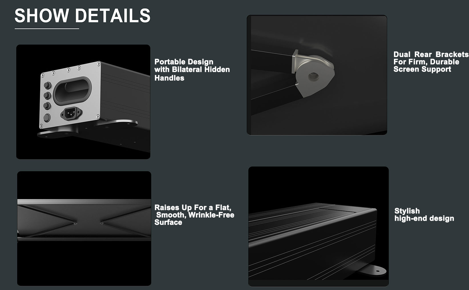 WUPRO Cinema LeApex CBSP ALR CLR Motorised Ground Rising Screen Detail