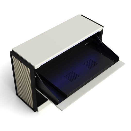 WUPRO Cinema C1 Nano Compact Smart Flip Laser TV Cabinet for UST Projector in Pearl White – top view when opened