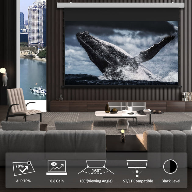 Wupro Cinema QuadraArc Tensioned Smart Motorized Drop Down Projector Screen-black crystal Highlights