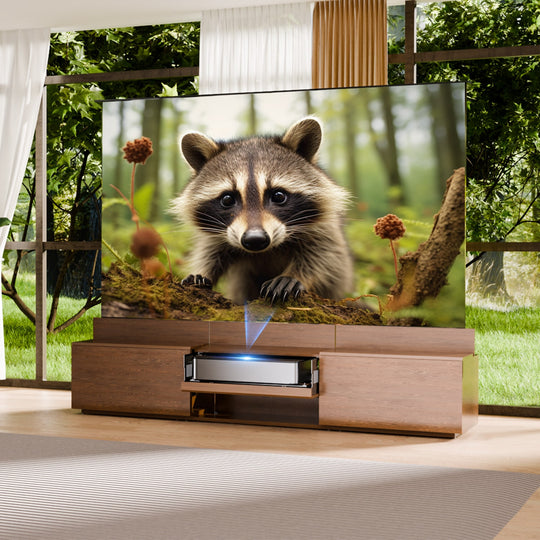WUPRO DR-500 Customisable colours Fully Concealed Smart UST Laser TV Cabinet -Walnut