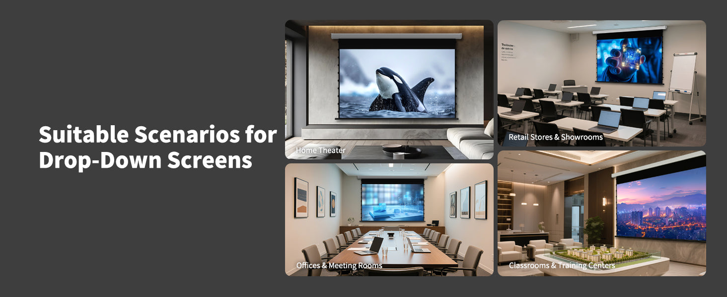 Wupro Cinema QuadraArc Smart Electric Drop-Down Projection Screen Multiple Application Scenarios