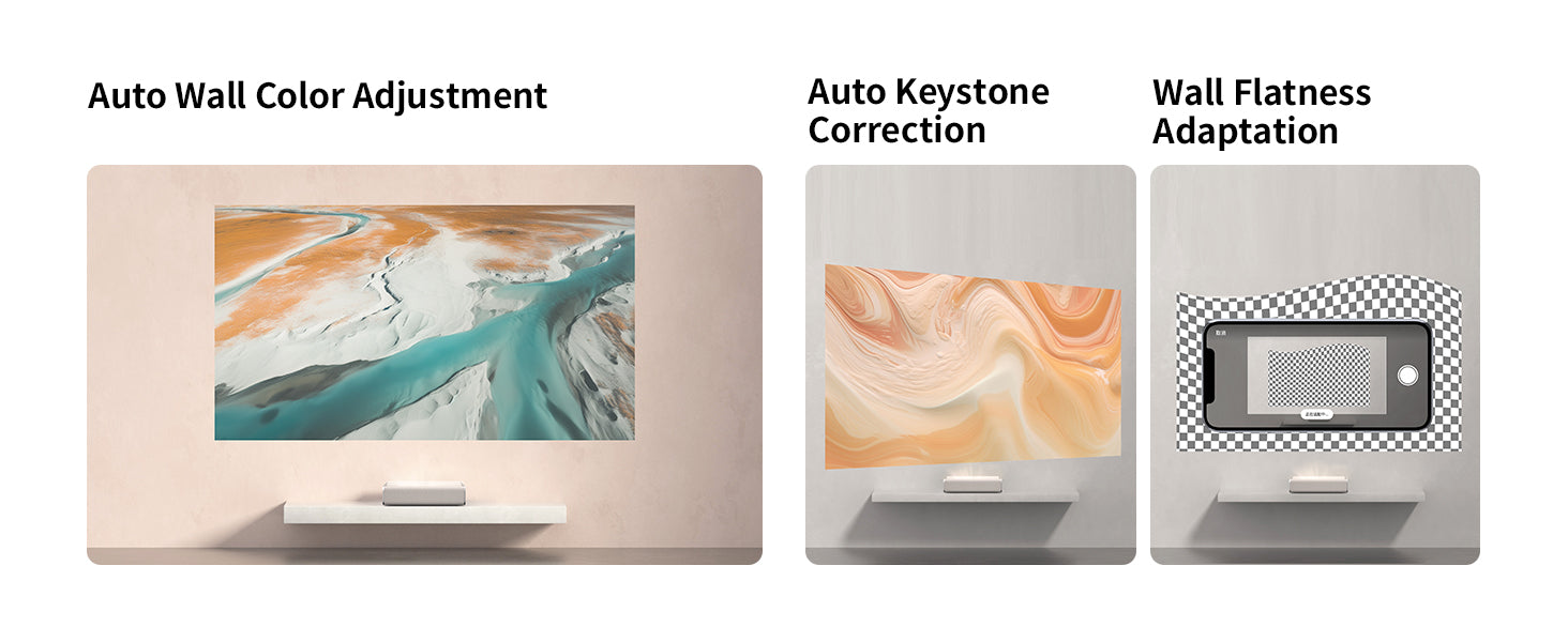XGIMI M1 UST smart projector with auto wall color adjustment, auto keystone correction, and wall flatness adaptation