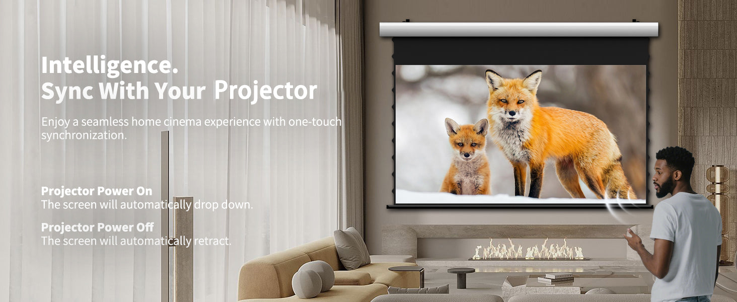 WUPRO Cinema FlowArc Electric Drop Down Projector Screen,Intelligence Sync With Your Projector