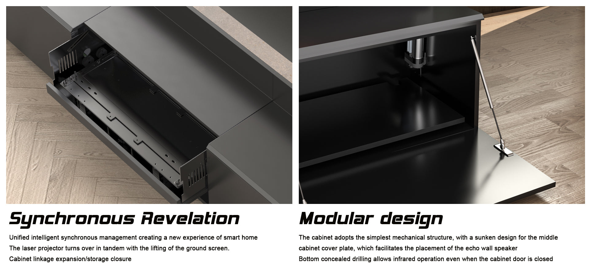 WUPRO DR-500 fully concealed smart UST laser TV cabinet, customizable colors, synchronous reveal, modular design