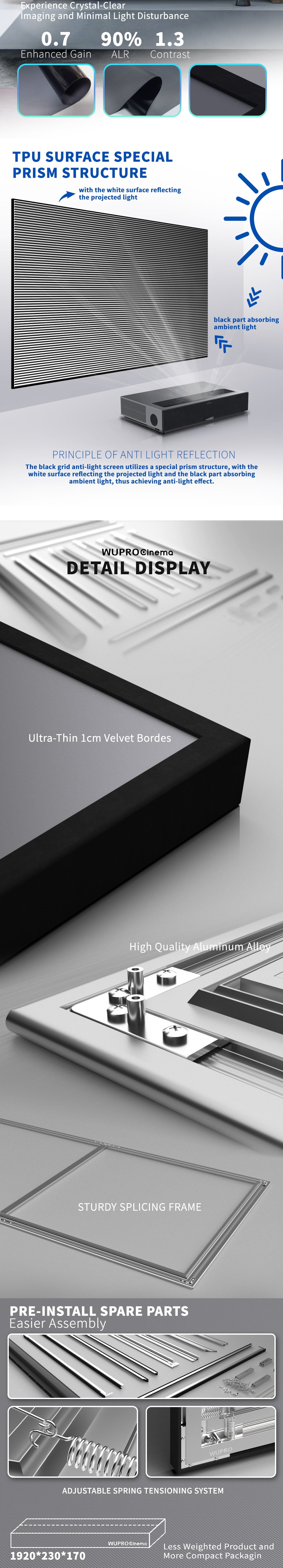 130inch Seamless Giant CLR ALR UST Projector Screen
Ultra-thin frame, easy installation