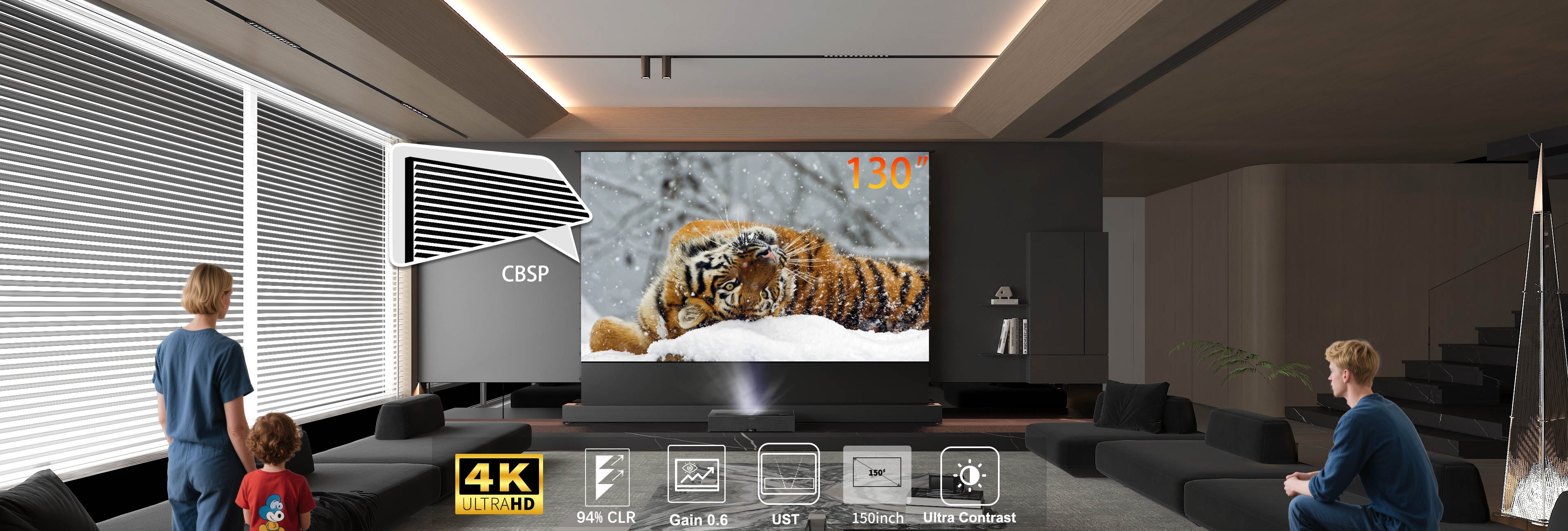 New arrival:130" Seamless LeApex CBSP Ultra contrast UST Floor Rising Screen 