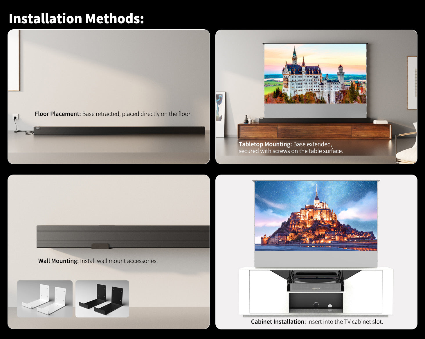 WUPRO LeApex Smart Motorized Floor Rising Projector Screen for Standard Throw Projectors, Plug and Play Installation with No Wall Mounting Required