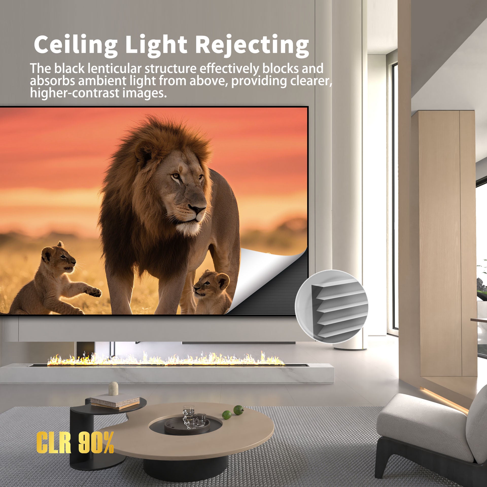 150inch seamless WUPRO Cinema Gallery Evo Black Lenticular CLR fixed frame screen for UST projector – ceiling light rejecting（CLR）≥90%