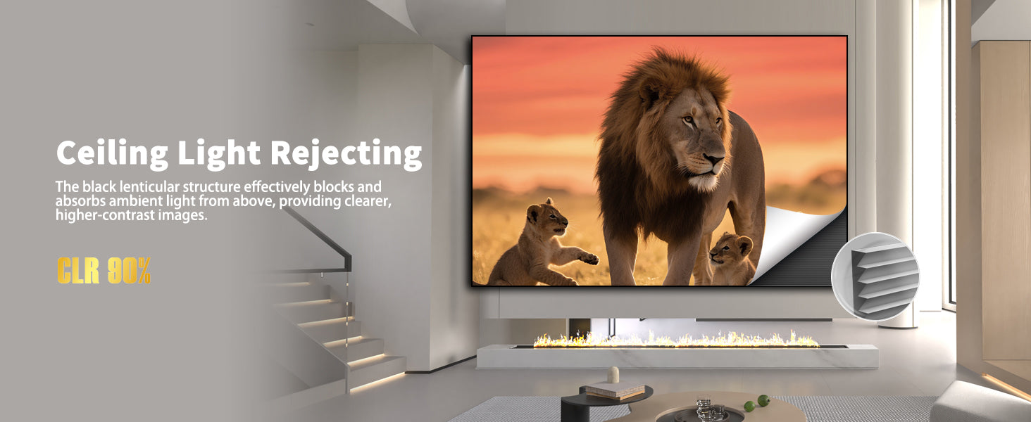 150inch seamless WUPRO Cinema Gallery Evo Black Lenticular CLR fixed frame screen for UST projector – ceiling light rejecting(CLR)≥90%
