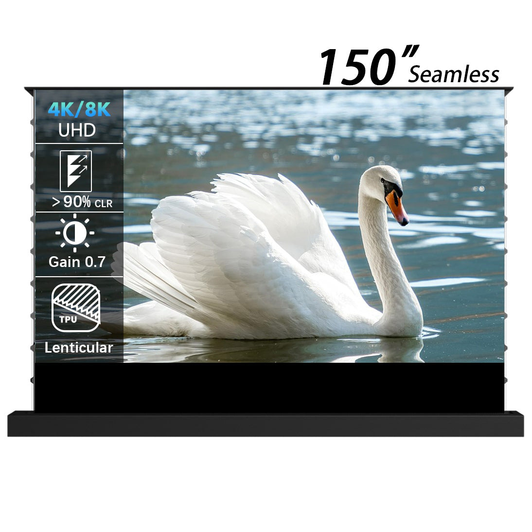 WUPRO Cinema 150inch Black Lenticular ALR CLR Smart Motorized Tension Floor Rising Screen 0.7 gain,90% clr,high contrast