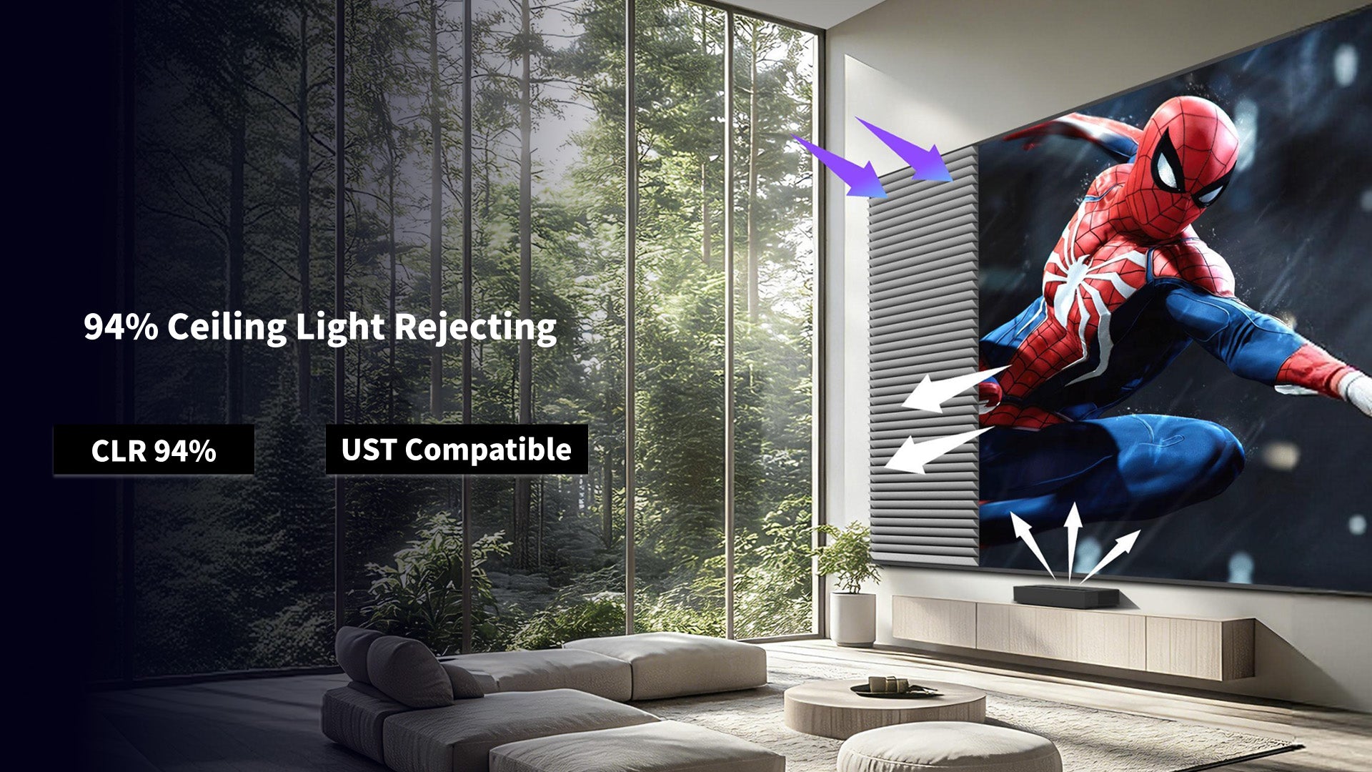 132Inch Seamless Lenticular WUPRO CLR ALR Fixed Frame Projector Screen for Ultra Short Throw Projectors with CLR 94% Ambient Light Rejection