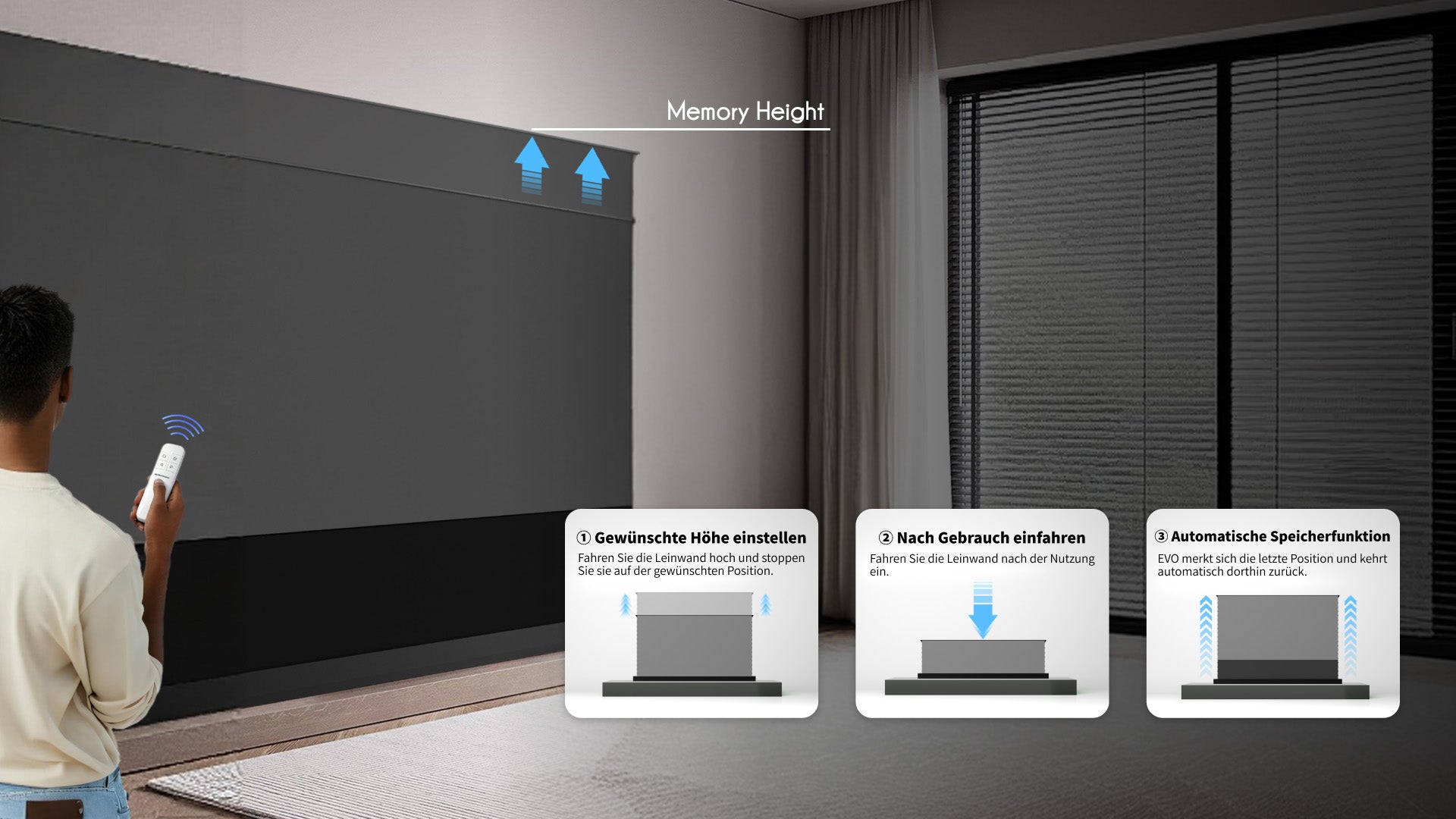 WUPRO LeApex EVO CBSP UST Floor-Rising Leinwand – Automatische Höhen-Speicherfunktion, keine manuelle Endlageneinstellung erforderlich
