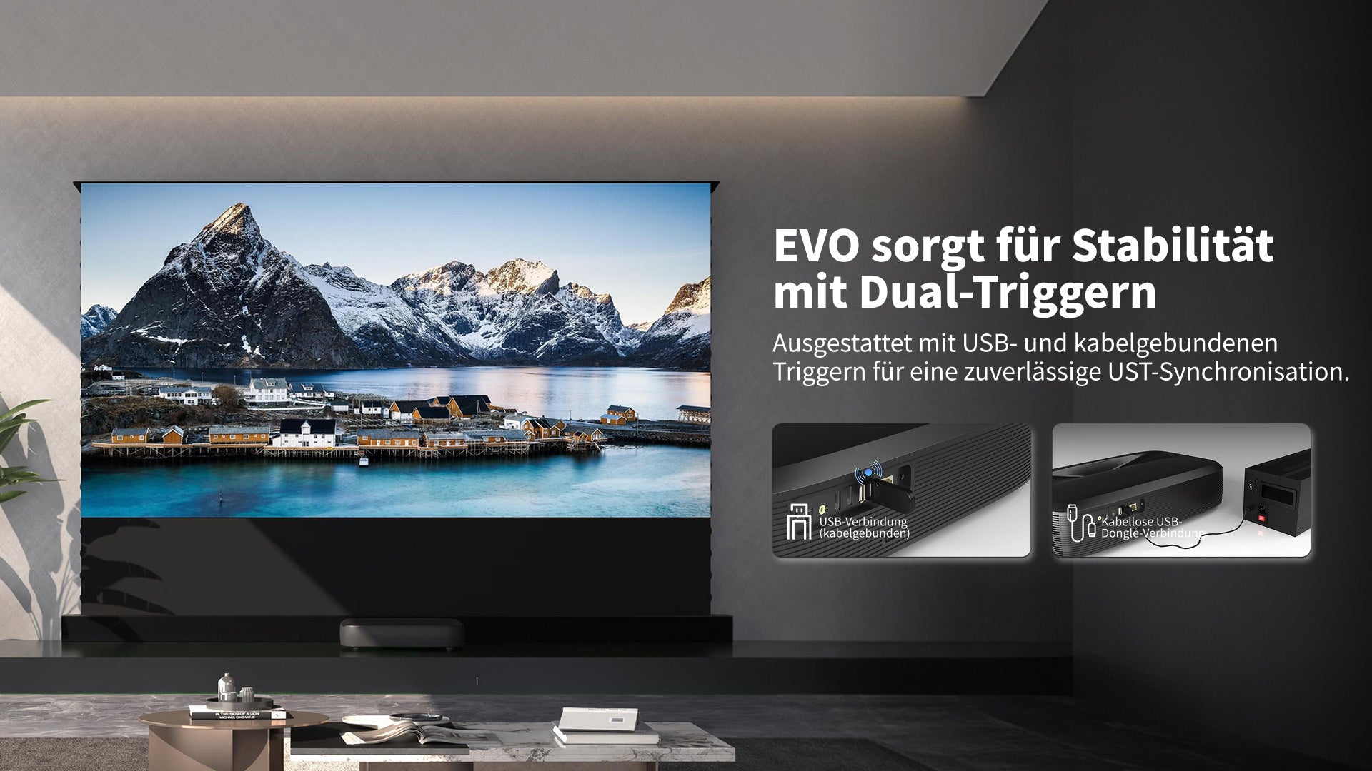 WUPRO LeApex EVO CBSP High Contrast CLR ALR UST Floor Rising Projector Screen – Dual Trigger Sync with Projector: Wired and USB Trigger