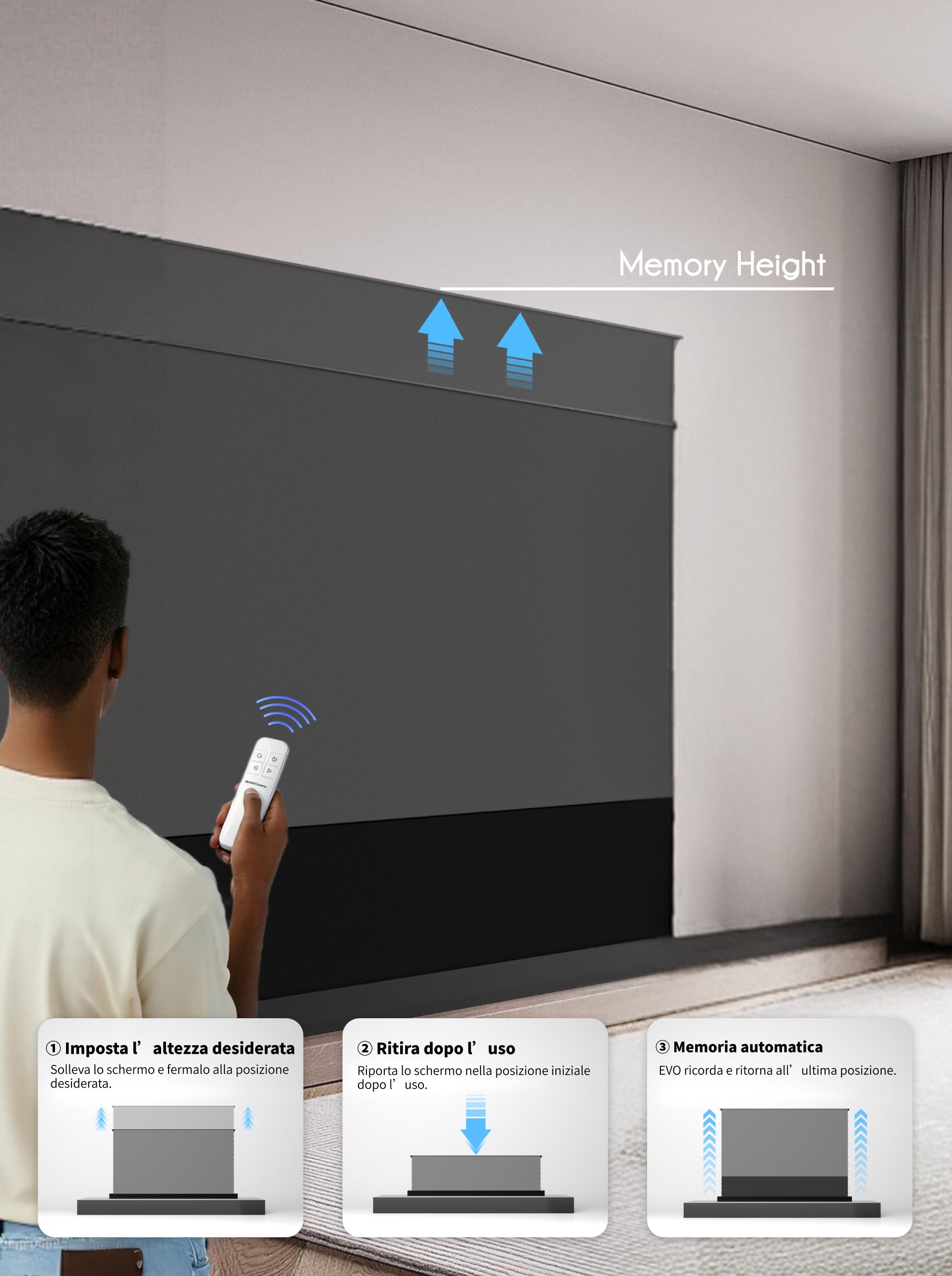 Schermo Floor Rising WUPRO LeApex EVO CBSP UST – Memoria automatica dell’altezza, senza impostazione manuale dei limiti