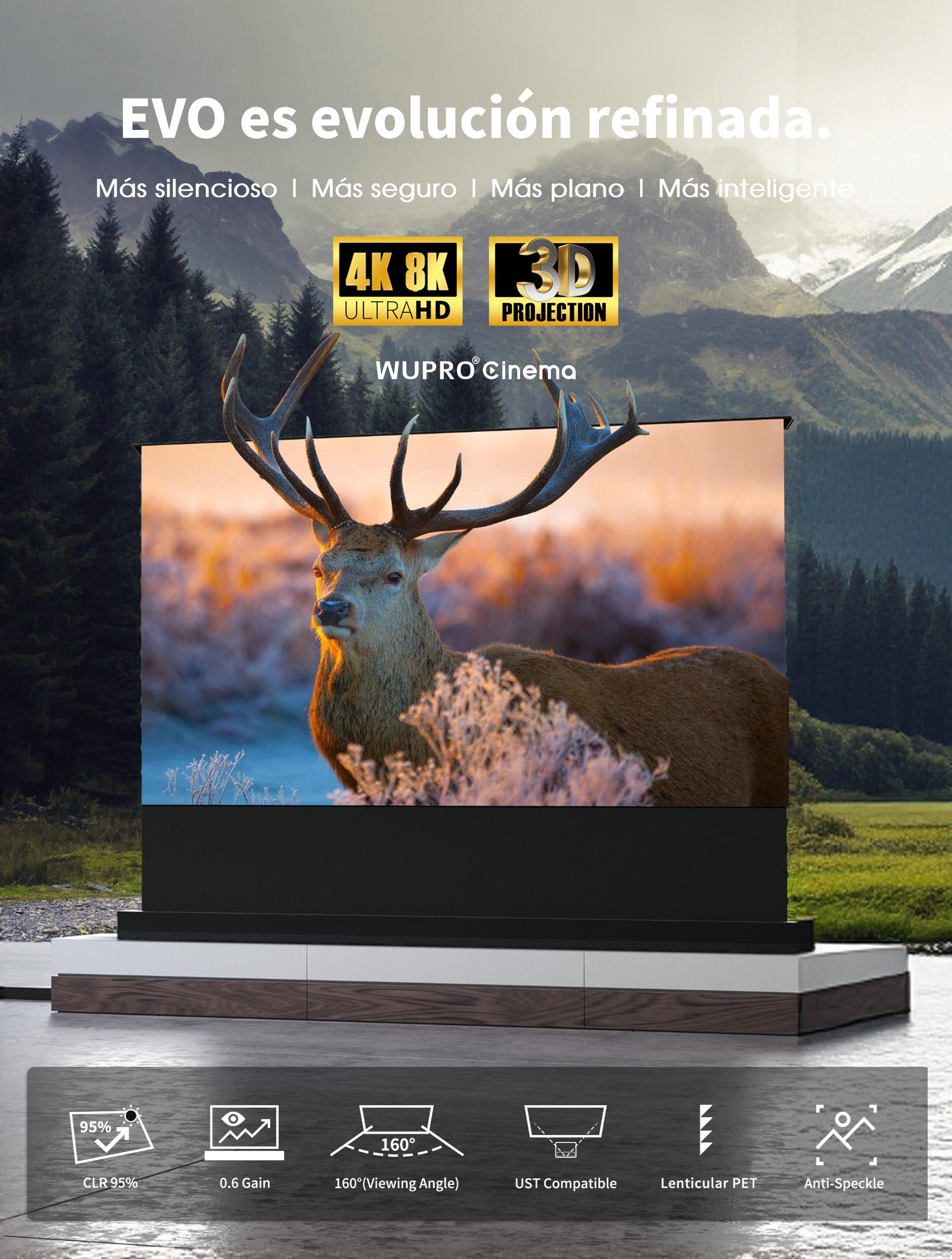 WUPRO LeApex EVO Smart CBSP pantalla CLR ALR UST Floor Rising, 95% ALR, alto contraste, anti speckle láser