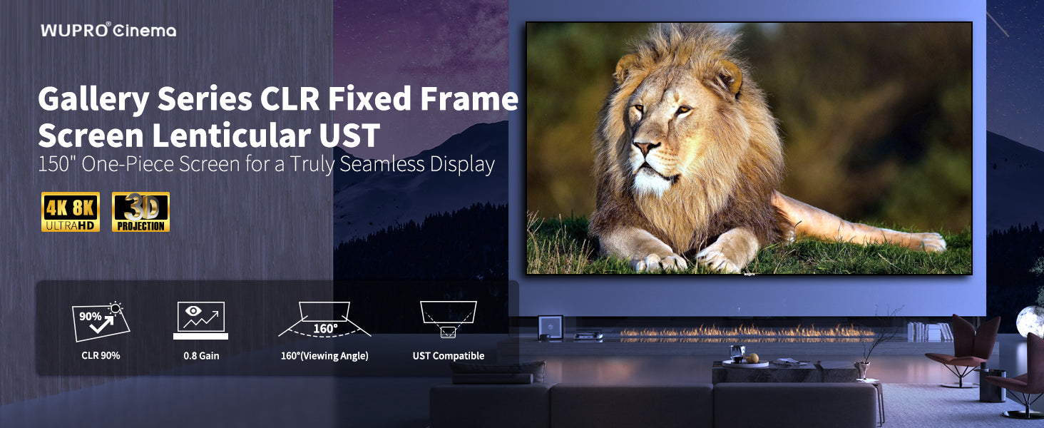 150inch Seamless WUPRO Cinema Gallery Evo Black Lenticular CLR Fixed Frame screen for UST projector ,CLR 90%,0.8 Gain