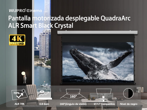 Pantalla de proyección motorizada inteligente tensada Wupro Cinema QuadraArc Black crystal: características destacadas