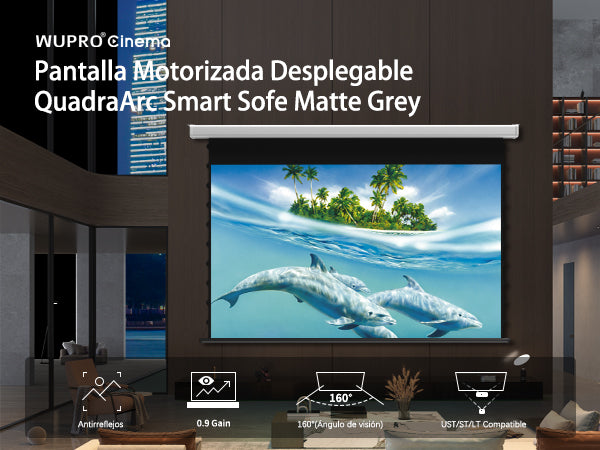 Pantalla de proyección motorizada tensada Wupro Cinema QuadraArc Soft gris mate mate. Características destacadas.
