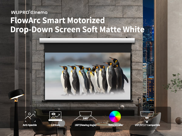 WUPRO Cinema Luxury FlowArc Smart Motorized Drop-Down Screen with Soft white Matte Fabric