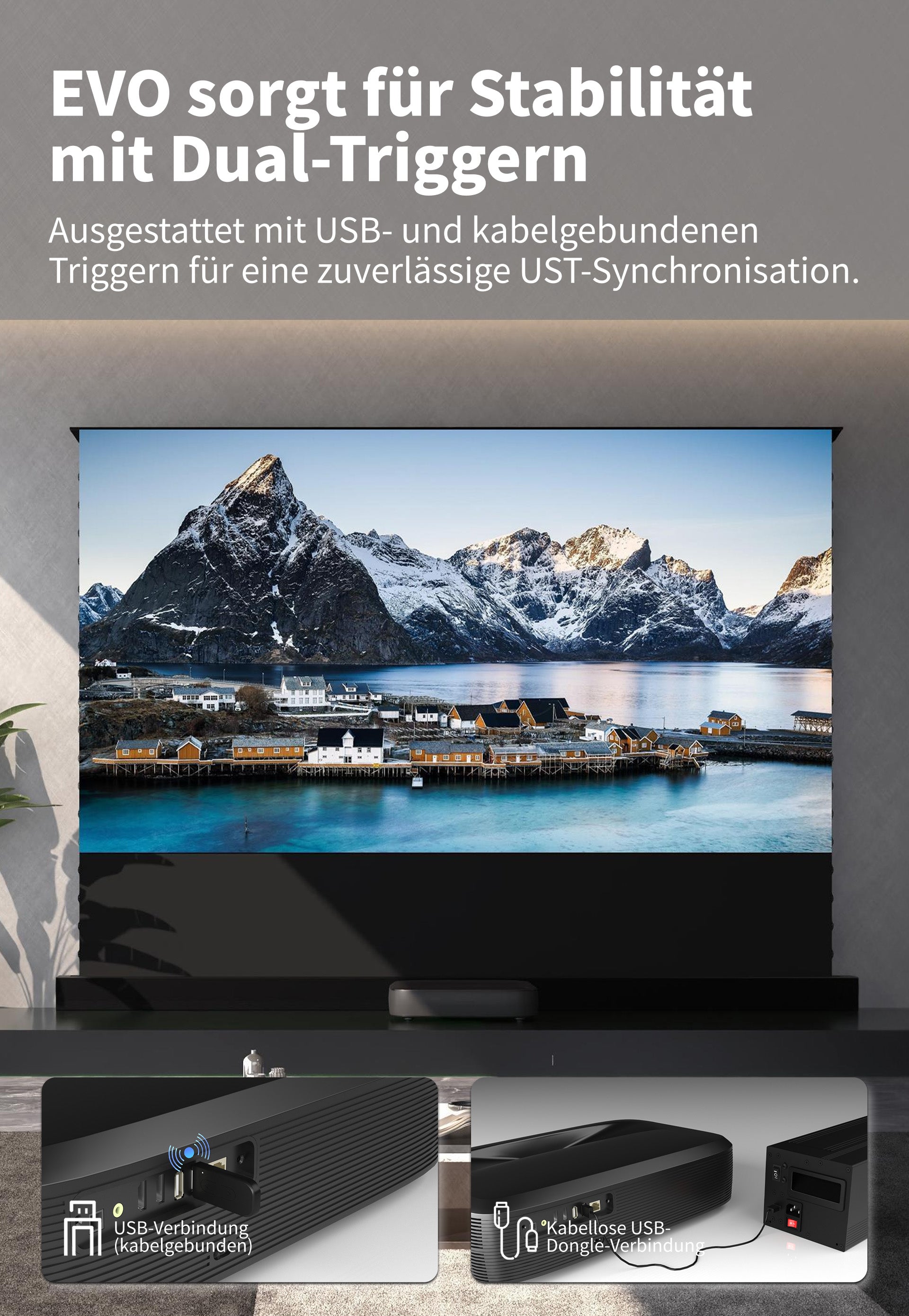 WUPRO LeApex EVO CBSP High Contrast CLR ALR UST Floor Rising Projector Screen – Dual Trigger Sync with Projector: Wired and USB Trigger