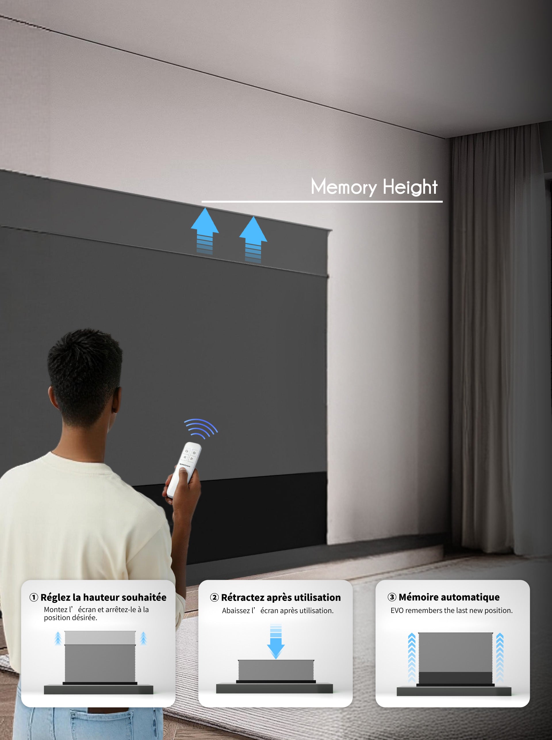 Écran Floor Rising WUPRO LeApex EVO CBSP UST – Mémoire automatique de hauteur, sans réglage manuel des limites