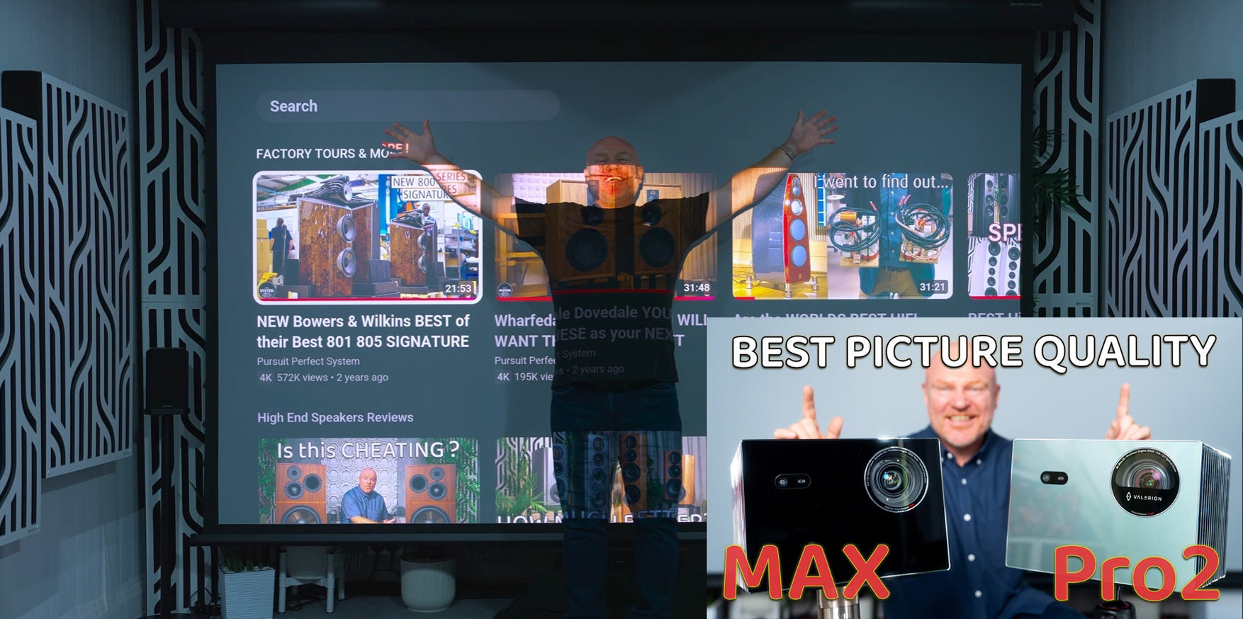 Valerion MAX & Pro2 Triple Laser Projectors paired with Wuprobuy Soft Grey Matte for optimal image quality