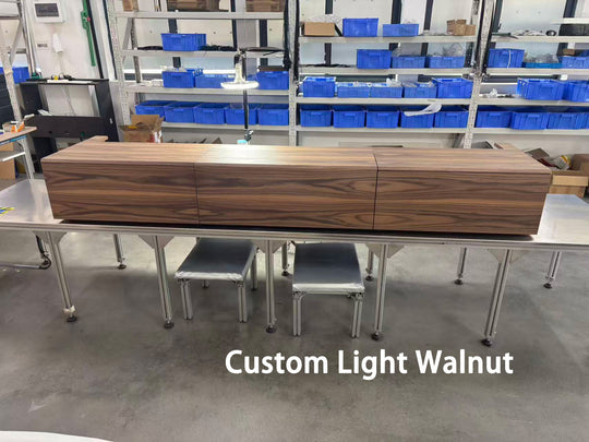 WUPRO DR-580S solid wood smart UST laser TV cabinet in a custom light walnut finish