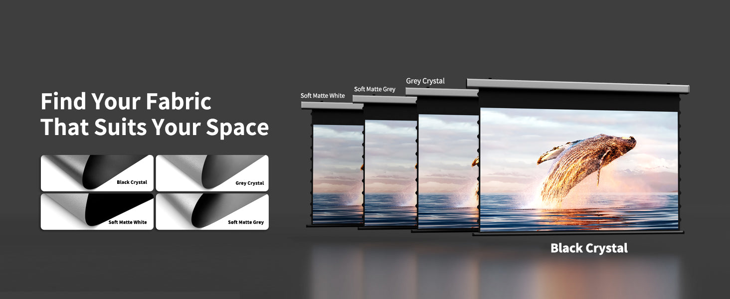 Wupro Cinema QuadraArc Tensioned Smart Motorized Drop Down Projector Screen — black crystal