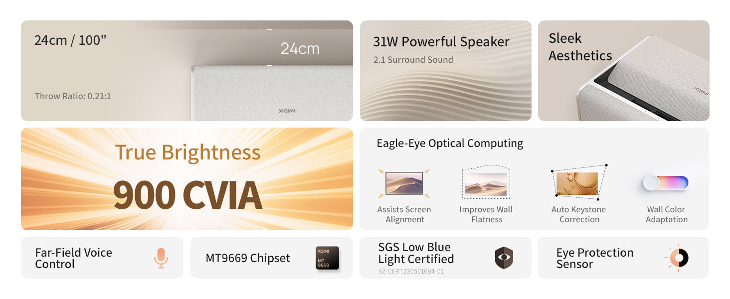 XGIMI M1 ultra short throw smart projector with 31W 2.1 surround sound and 900 CVIA lumens brightness