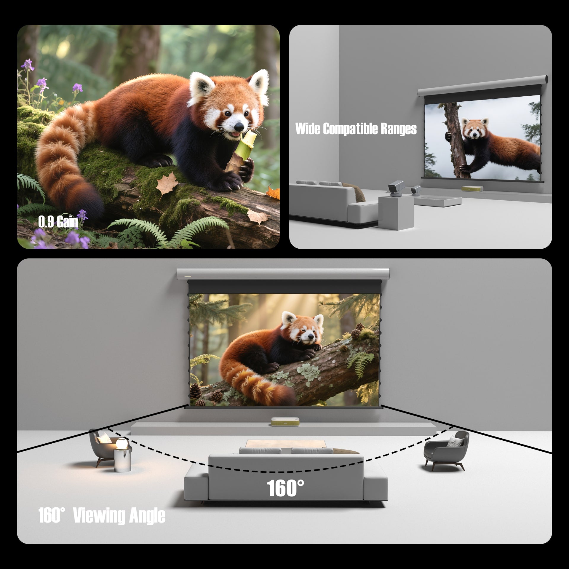 WUPRO Cinema FlowArc Smart Motorized Drop-Down Projector Screen, Luxury Edition, Soft White Matte Fabric, 0.9 Gain, Compatible with Short Throw, Standard Throw, Long Throw, and UST Projectors