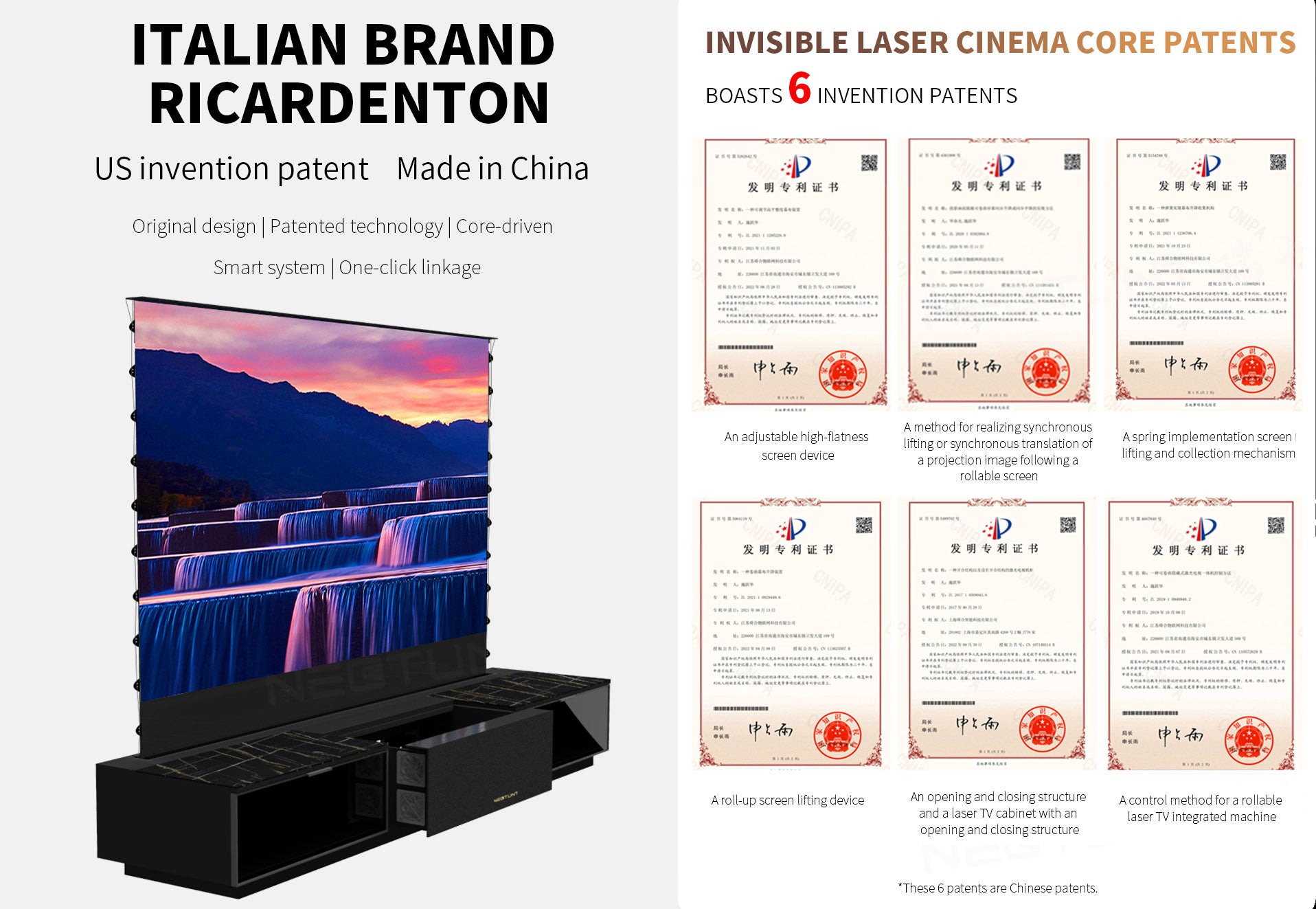 WUPRO X NECTUNT R20 INVISIBLE CINEMA Luxury Laser TV Cabinet holds 6 patents