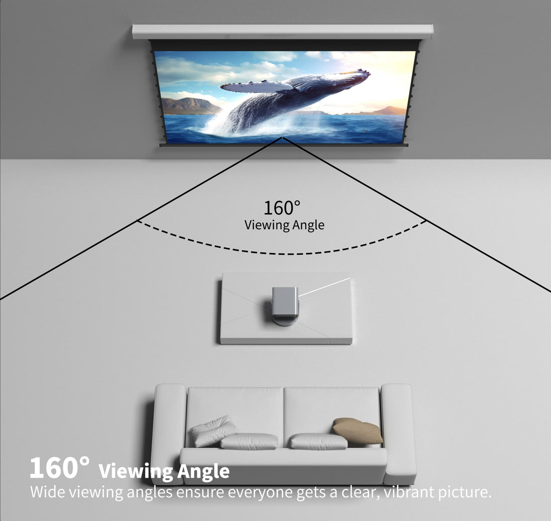 Wupro Cinema QuadraArc Tensioned Smart Motorized Drop Down Projector Screen,160° viewing angle