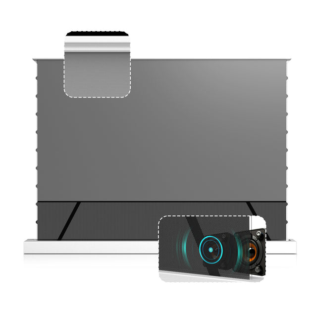 WUPRO Cinema LeApex CBSP Electric Floor Rising Projector Screen White color housing Perforated bottom design with acoustic 3D sound effect.