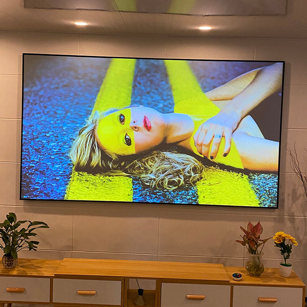 WUPRO Cinema Black Crystal ALR Frame Fixed Projector Screen with ambient light resistance, actual shot under ambient light