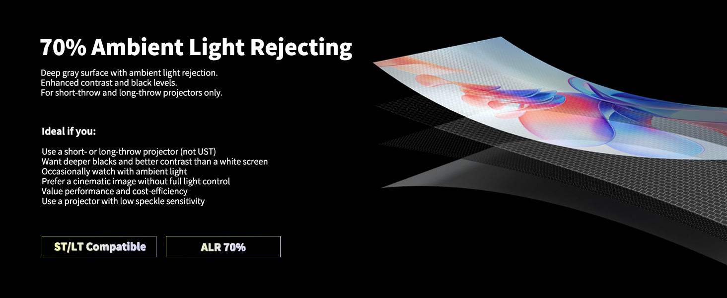 WUPRO Cinema FlowArc Luxury Black crystal Anti-ambient light Motorized Drop Down Projector Screen For Long Throw  Excellent anti-ambient light performance