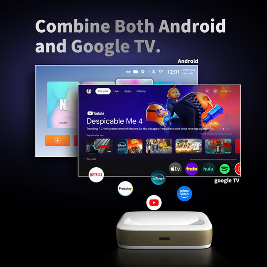 WUPRO Cinema G3 triple laser mini UST projector Triple laser technology Dual System Compatibility&nbsp;
Seamlessly integrates with Android OS and Google TV for flexible and intuitive access to your favourite apps and content.