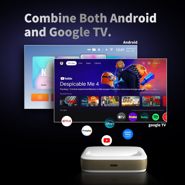 WUPRO Cinema G3 triple laser mini UST projector Triple laser technology Dual System Compatibility&nbsp;
Seamlessly integrates with Android OS and Google TV for flexible and intuitive access to your favourite apps and content.