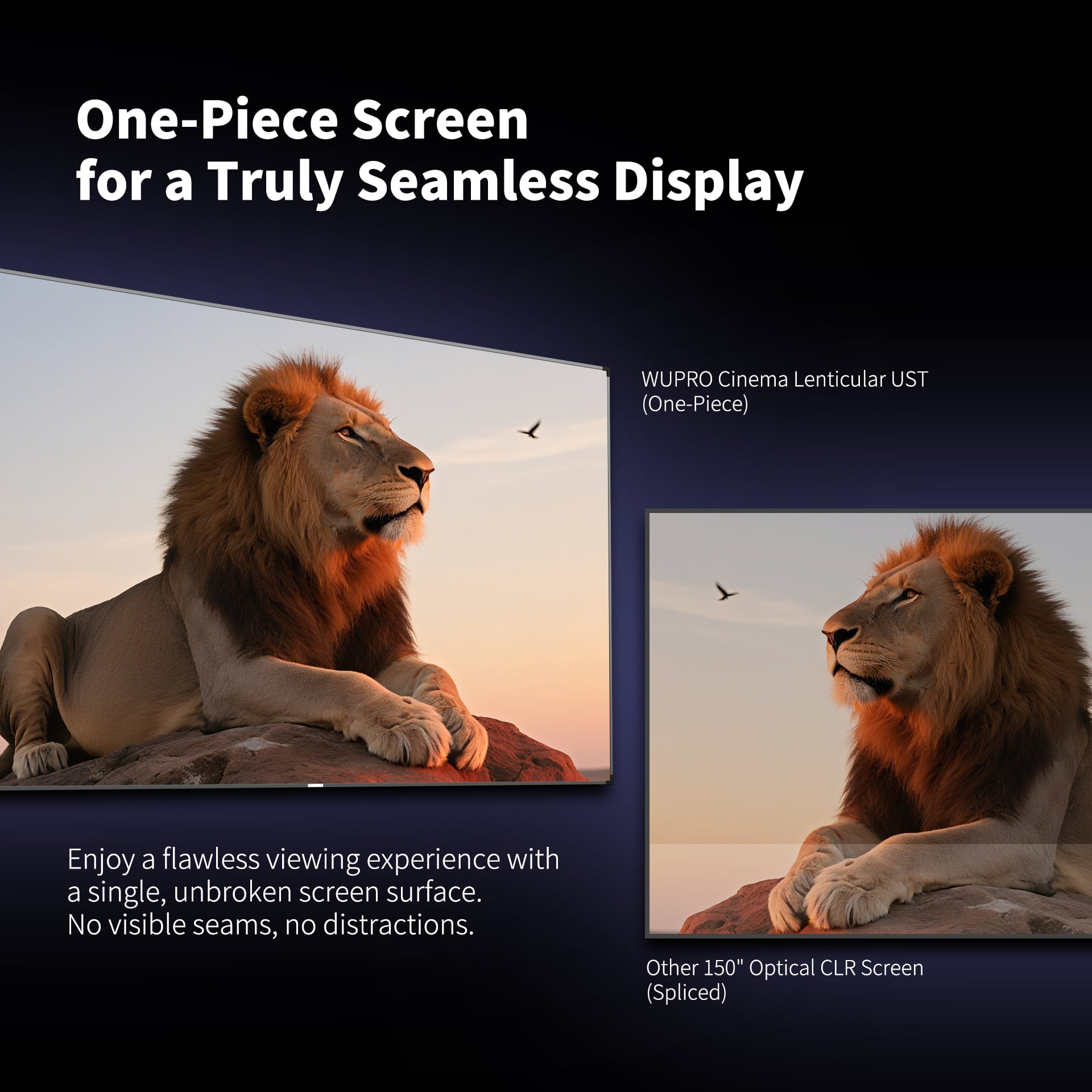 150inch seamless WUPRO Cinema Gallery Evo Black Lenticular CLR fixed frame screen for UST projector – One-Piece Screen for a Truly Seamless Display
