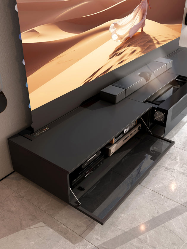 100/120inch NIKOHOME Berlin1 Masterpiece Series Lacquer-free Solid wood  Smart Laser TV Cabinet For UST Projector- Black, glass cabinet door version