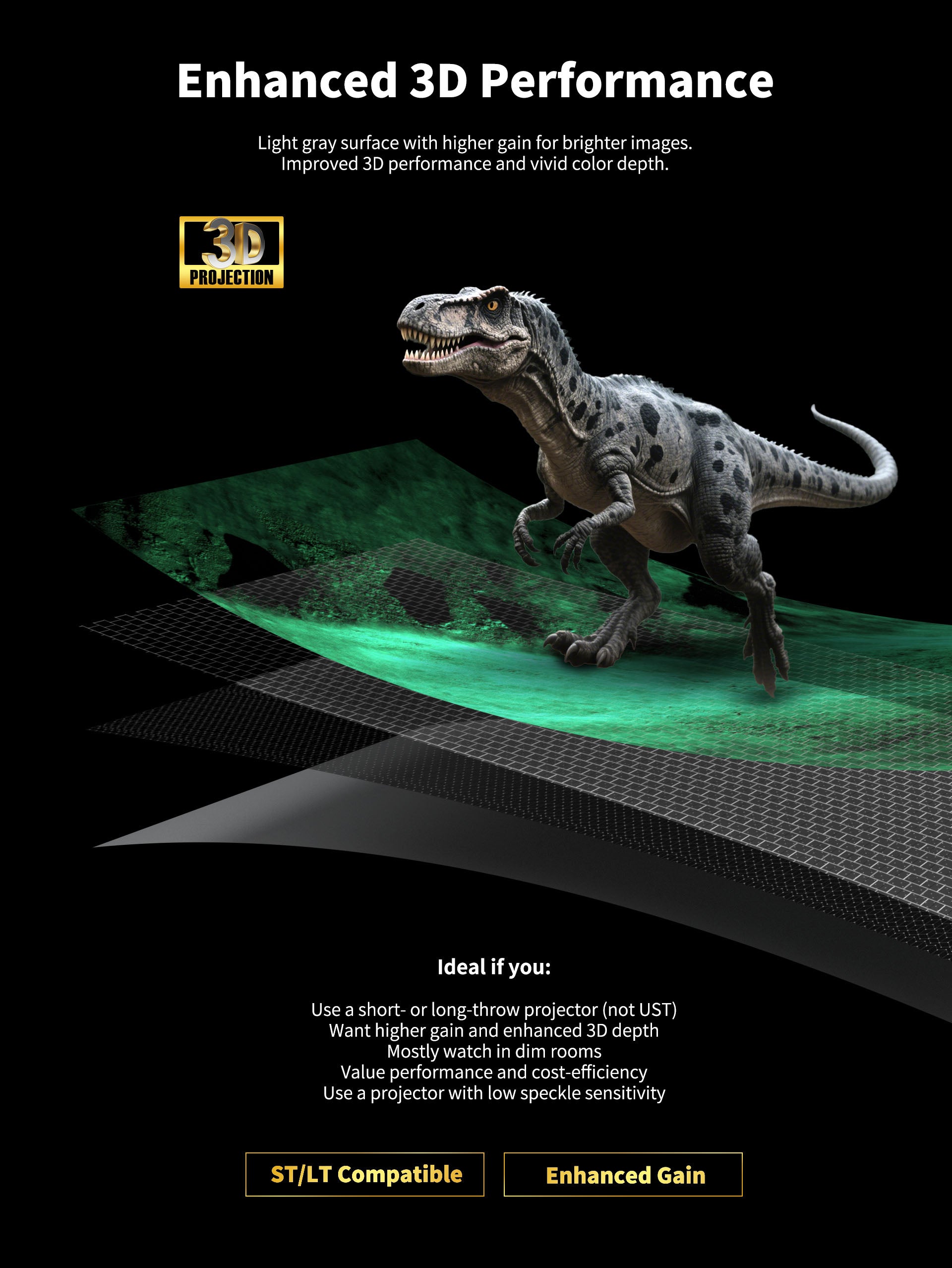 WUPRO Cinema FlowArc Luxury Anti-ambient light Motorized Drop Down Projector Screen For Long Throw — Gray crystal,Enhanced 3D performance