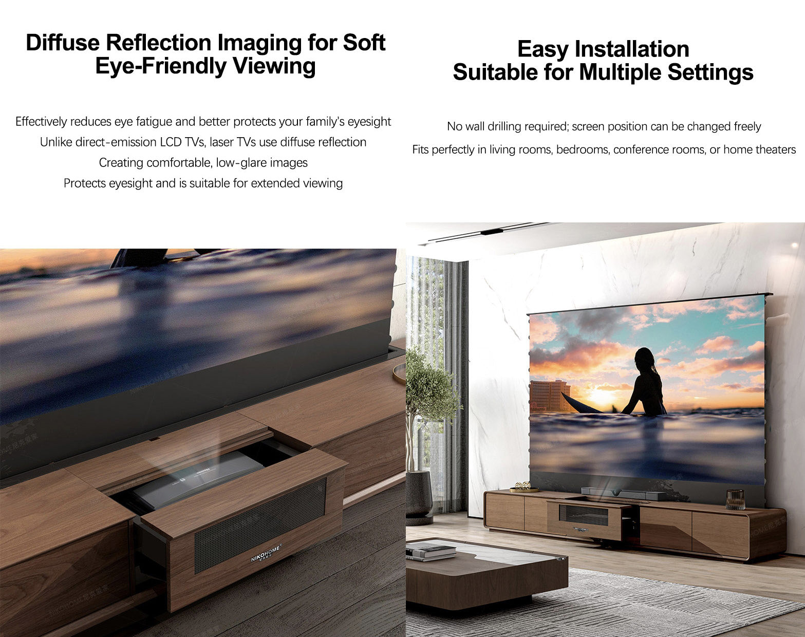 Diffuse Reflection Laser TV Screen, Soft Eye-Friendly Viewing, Easy Installation, Low-Glare, Suitable for Multiple Rooms