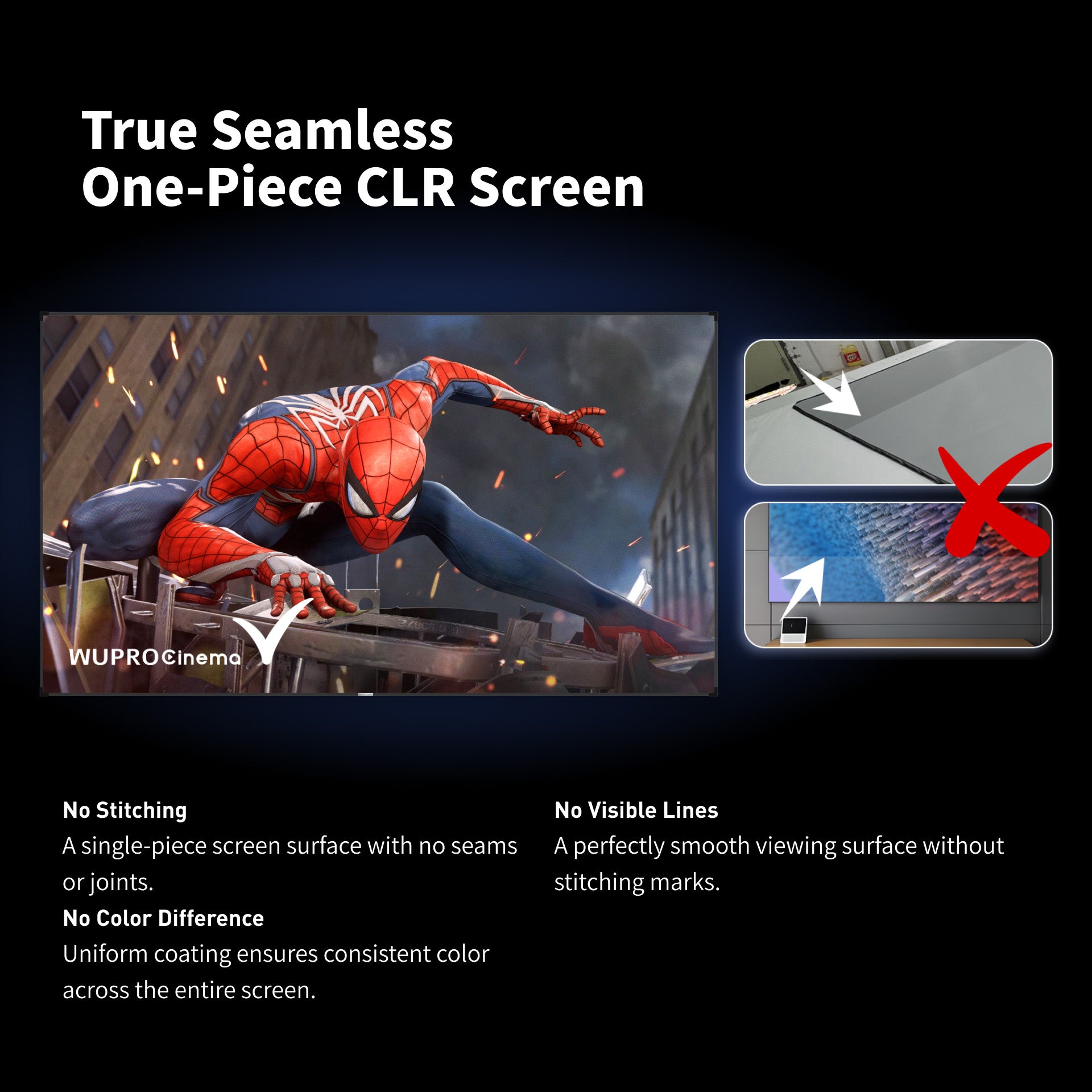 132-Inch Seamless Lenticular WUPRO CLR ALR Fixed Frame Projector Screen for Ultra Short Throw Projectors, True Seamless One-Piece CLR Screen with No Stitching, No Gaps, No Color Difference, and Uniform Coating for Consistent Color Across the Entire Screen
