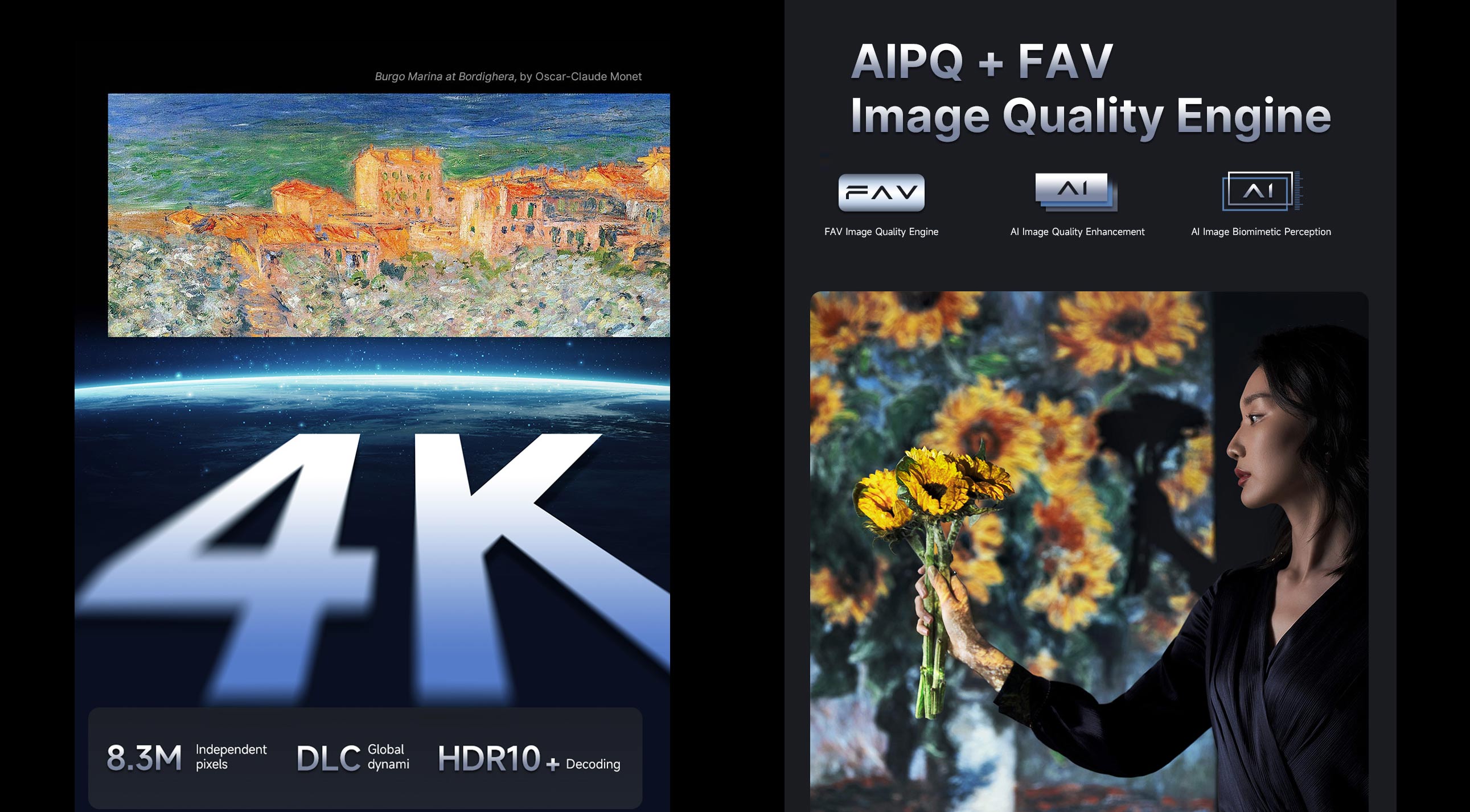 Formovie X5 4K Laser Projector with AIPQ + FAV Image Quality Engine, VAU Technology, 8.3M pixels, DLC, Girey, and HDR10+ Decoding.