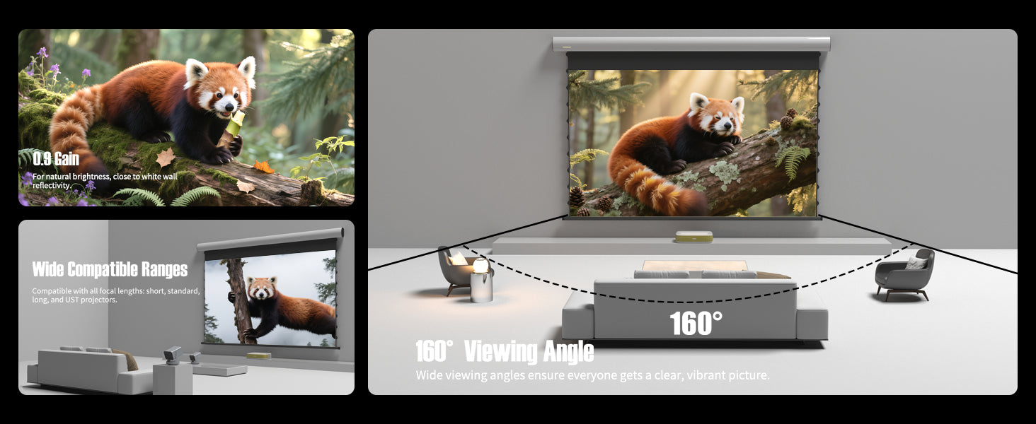WUPRO Cinema FlowArc Smart Motorized Drop-Down Projector Screen, Luxury Edition, Soft White Matte Fabric, 0.9 Gain, Compatible with Short Throw, Standard Throw, Long Throw, and UST Projectors