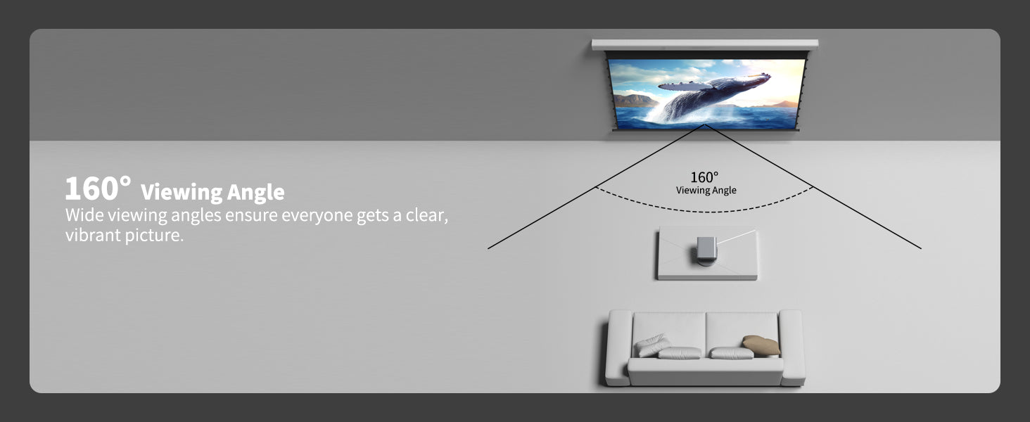 Wupro Cinema QuadraArc Tensioned Smart Motorized Drop Down Projector Screen 160° viewing angle