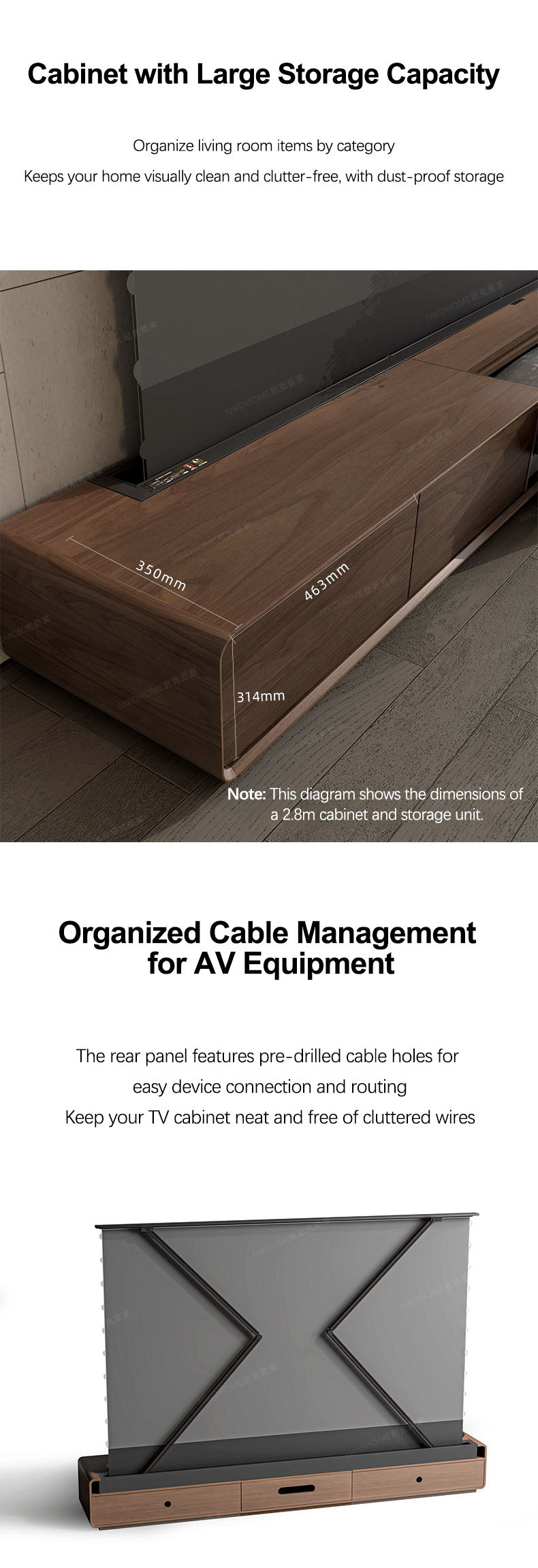 Laser TV Cabinet with Large Storage and Organized AV Cable Management